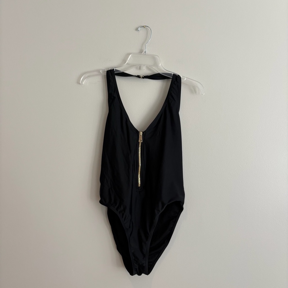 South Beach Black Zip-Front Swimsuit Size 10